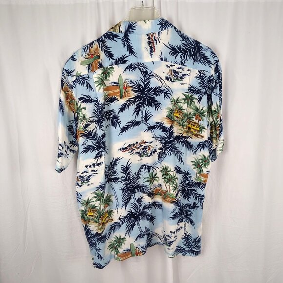 Vintage Hawaiian Shirt Large Blue Short Sleeve Ocean Current - Picture 5 of 6